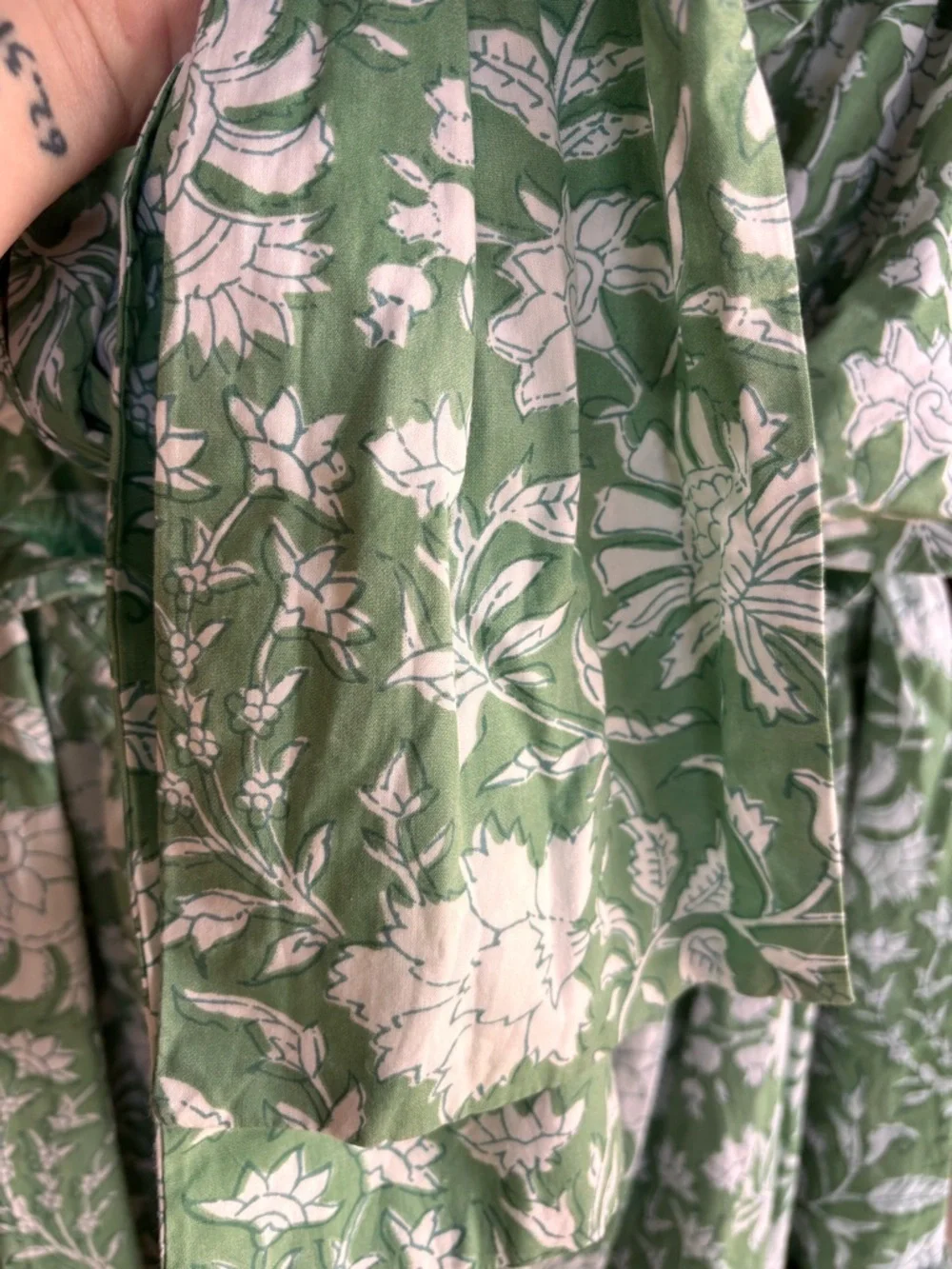 EDDY Olivia Midi Dress Green Ivory Floral Puff Sleeve Bow Back NWT Size S - Picture 13 of 15